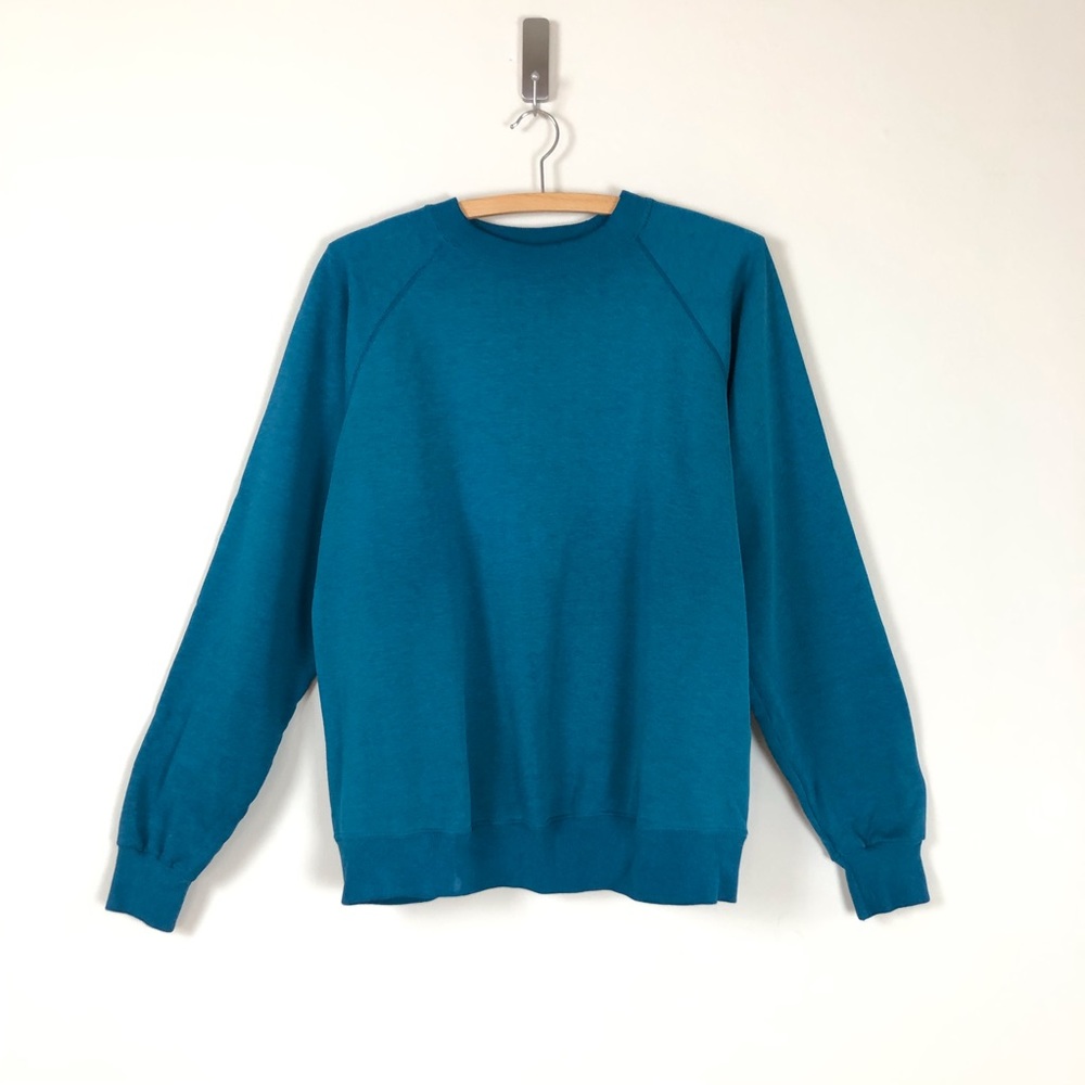 vintage 80s hanes worn in sweatshirt teal cotton blend sweater pullover grunge - Picture 6 of 9